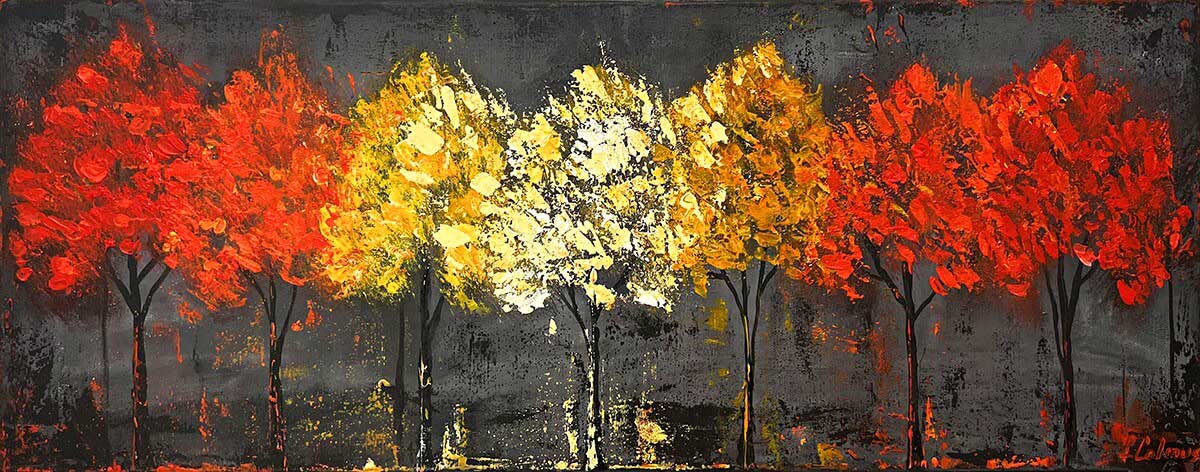 tablou copaci rosii, autumn trees painting