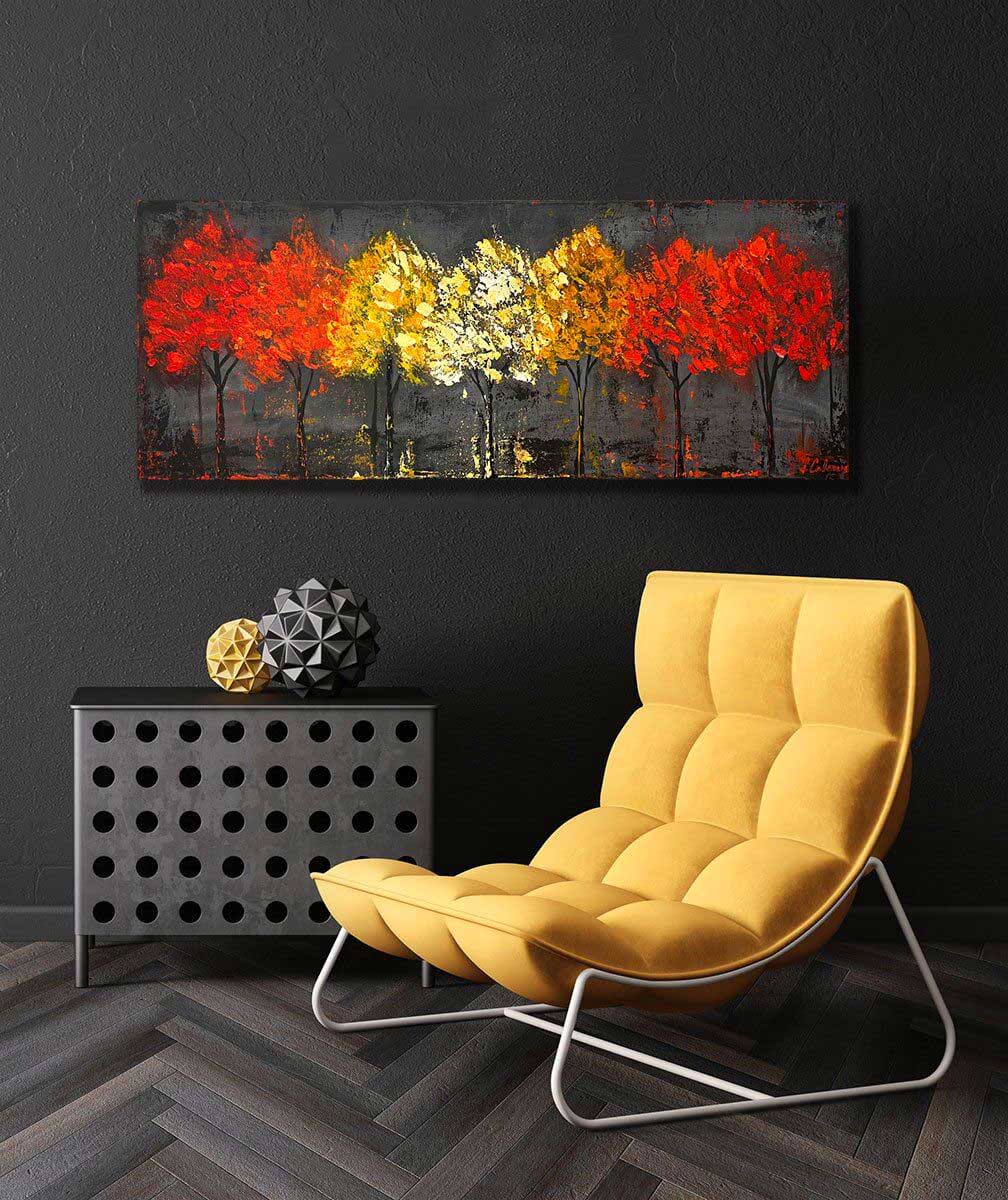 tablou copaci rosii, autumn trees painting